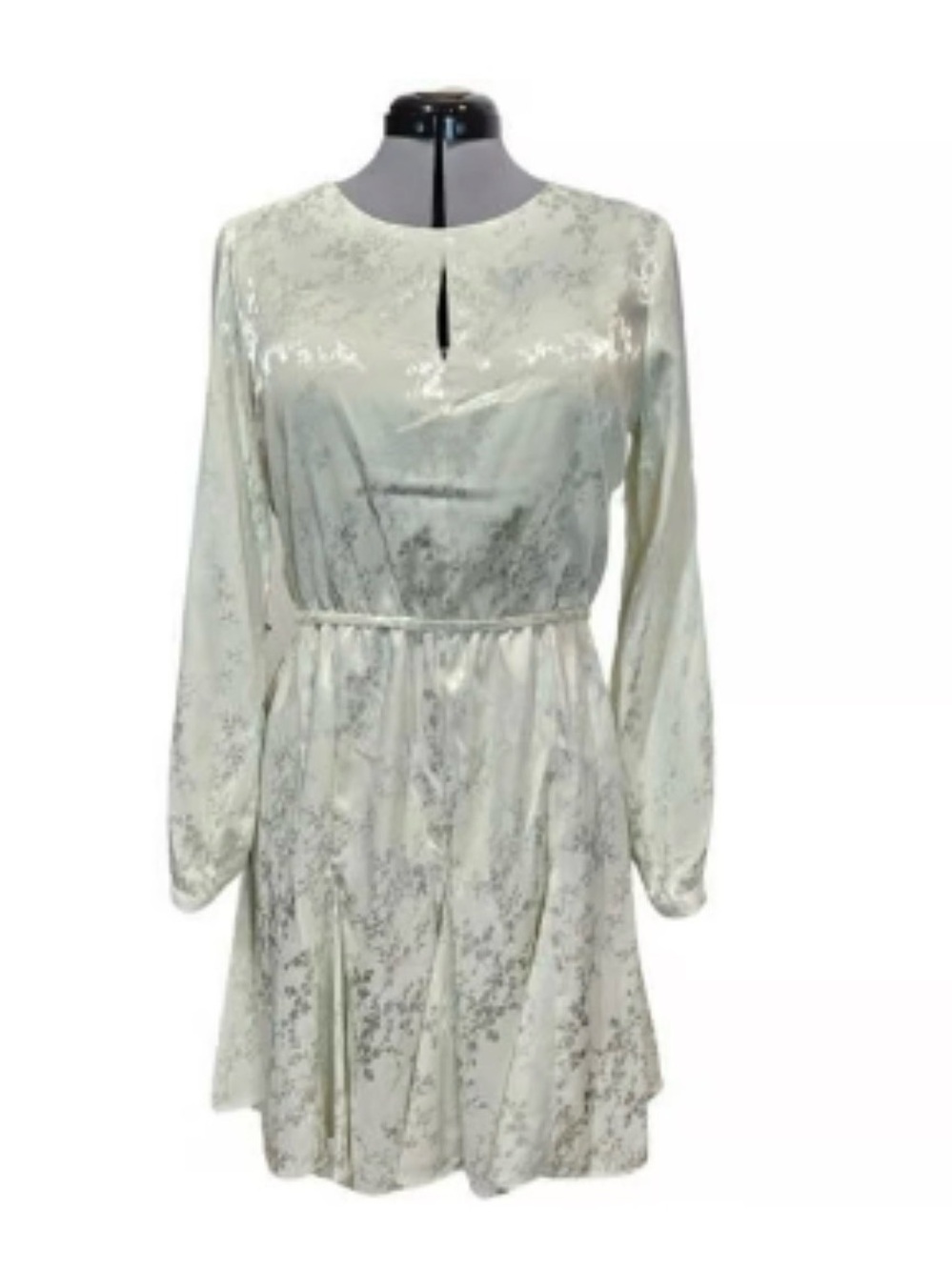 Emma & Michele Cream Metallic Floral Long Sleeve Dress with Keyhole